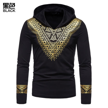 Men's Hollow Ethnic Style Bronzing Hooded Long-sleeved T-shirt