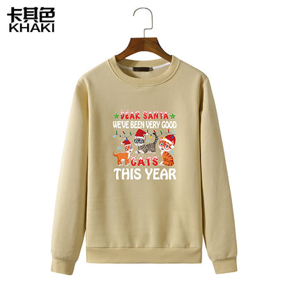 Men's Christmas Cat Print Round Neck Long Sleeve Sweatshirt