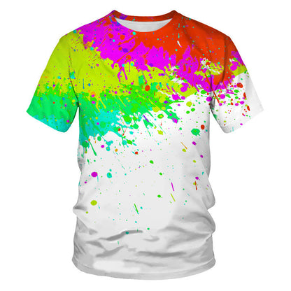 Round Neck Splatter Paint Short Sleeve T-Shirt for Men 3507