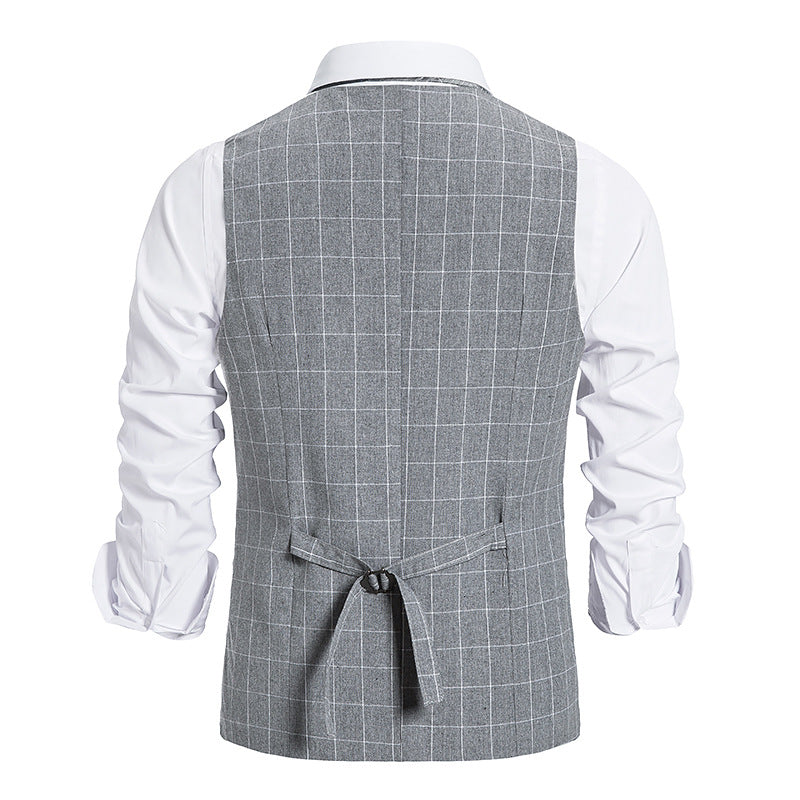 Men's Plaid Double-breasted Waistcoat Suit