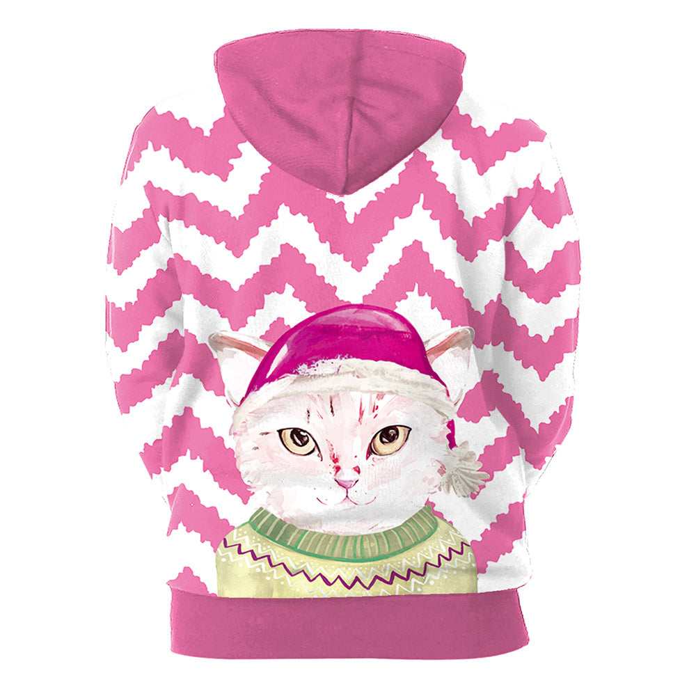 Cat Christmas Sweater Printed Casual Hedging Hooded Couple