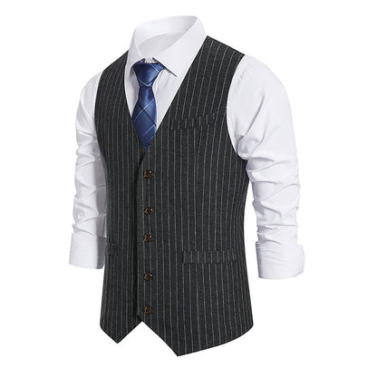 Men's Striped Single-breasted Vest Suit Waistcoat