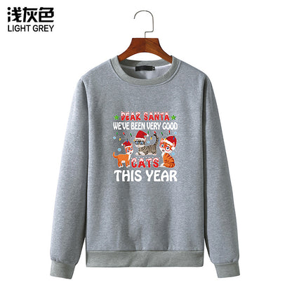 Men's Christmas Cat Print Round Neck Long Sleeve Sweatshirt