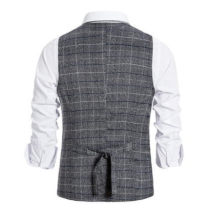 Men's Plaid Double-breasted Waistcoat Suit Retro Vest