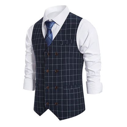 Men's Plaid Double-breasted Waistcoat Suit