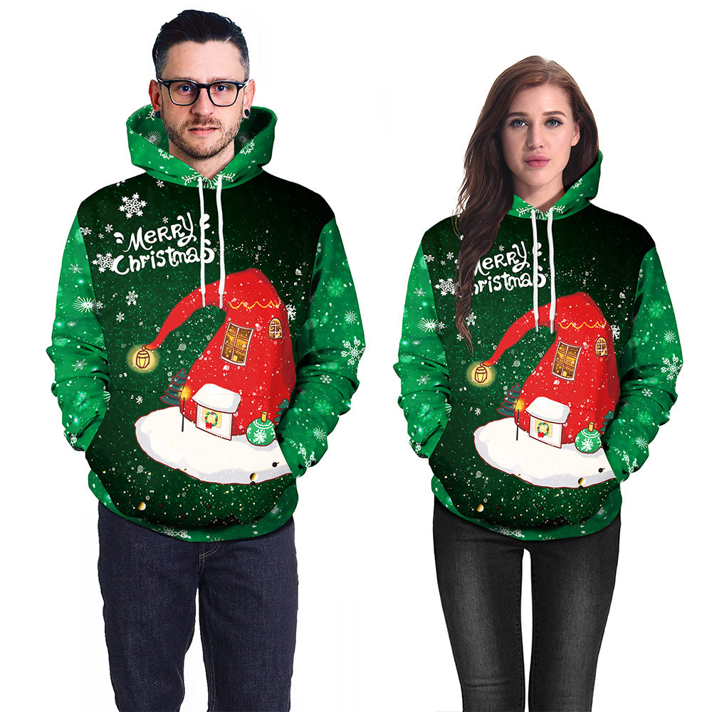 Christmas Hat Print Casual Pullover Hoodie Couple Outfit