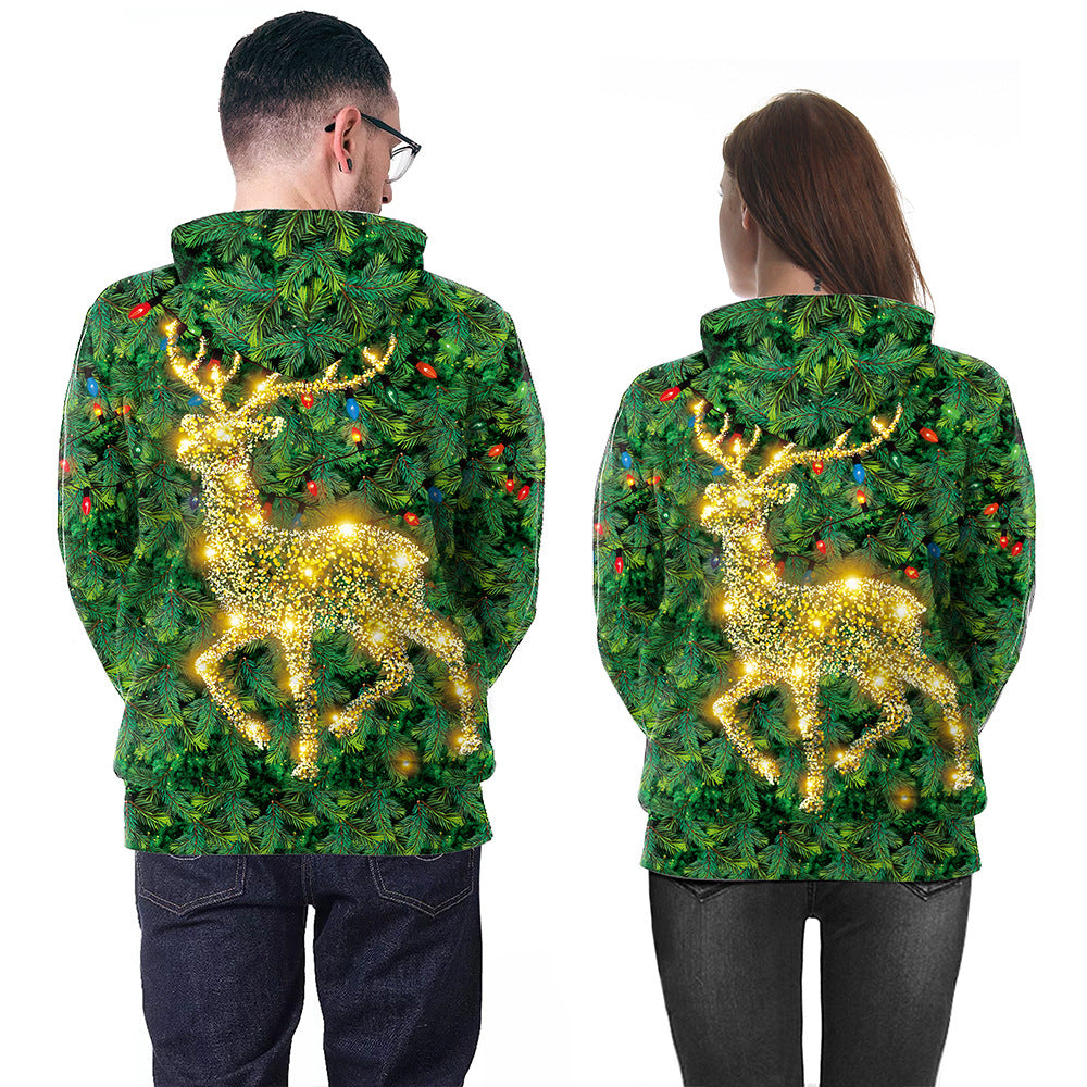 Couple Christmas Printed Casual Pullover Hoodie Sweater