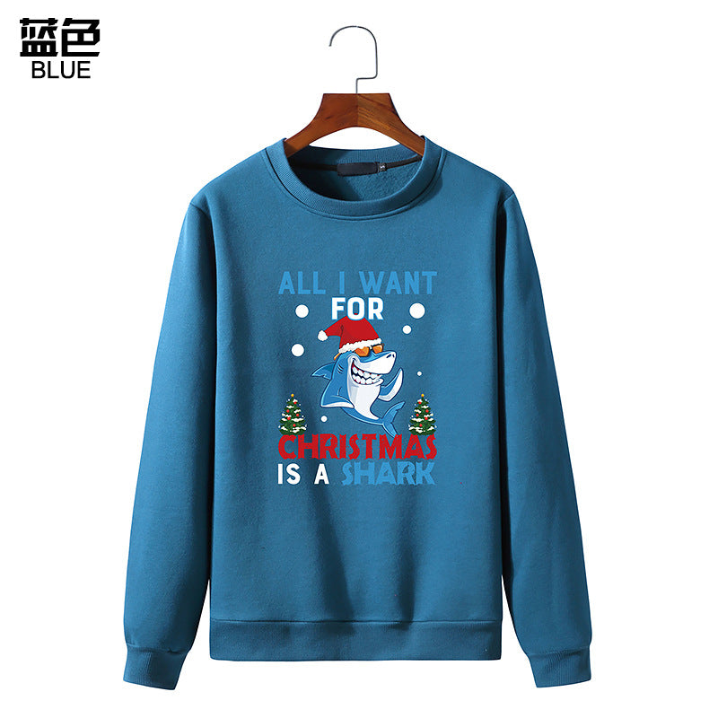 Men's Christmas Shark Print Round Neck Long Sleeve Sweatshirt