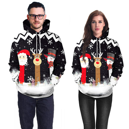 Christmas Couple Print Casual Pullover Hoodie