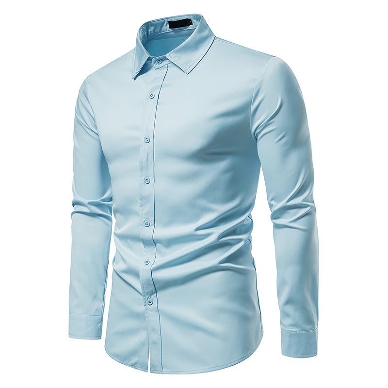 Men's Hollow Solid Color Button Shirt Slim Fit Formal Shirt
