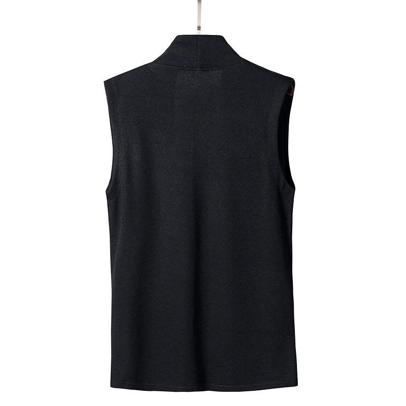 Men's Turndown Solid Color Split Joint Long Sleeves Knitting Vest