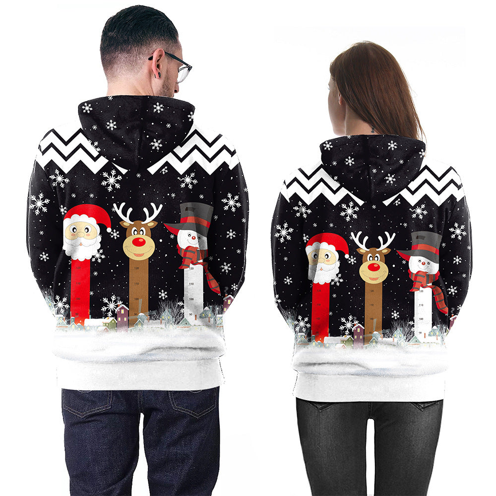 Christmas Couple Print Casual Pullover Hoodie