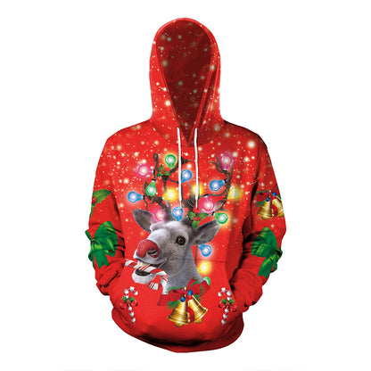 Christmas Animal Print Long-sleeved Loose-fitting Hoodie