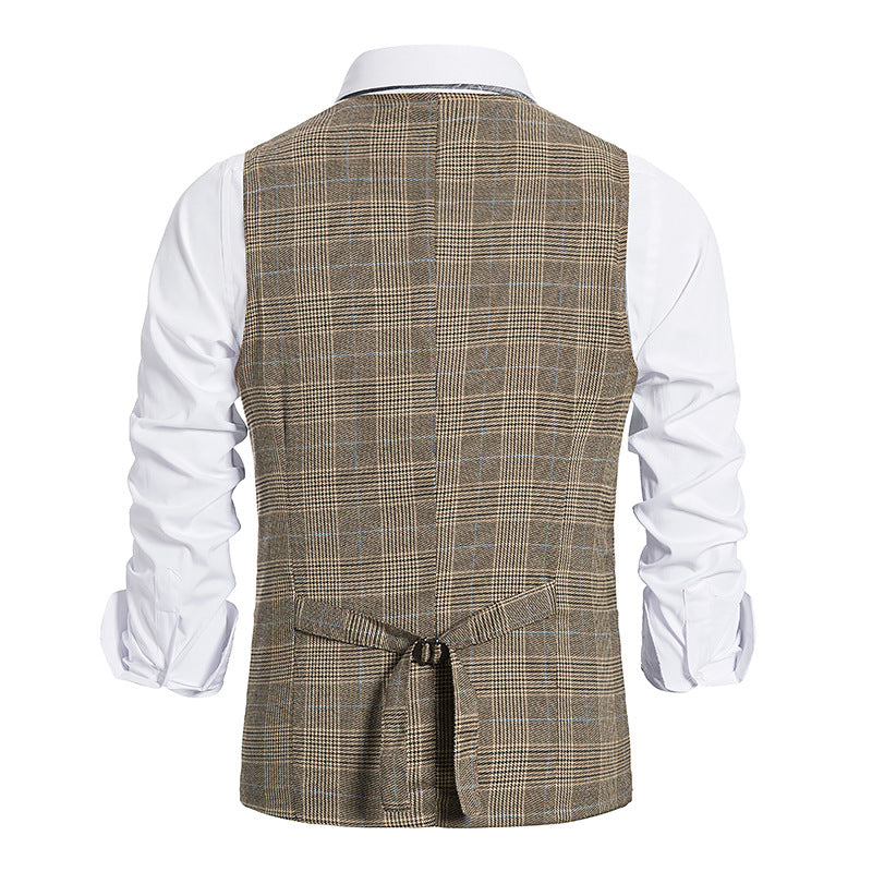 Men's Plaid Double-breasted Waistcoat Suit Retro Vest