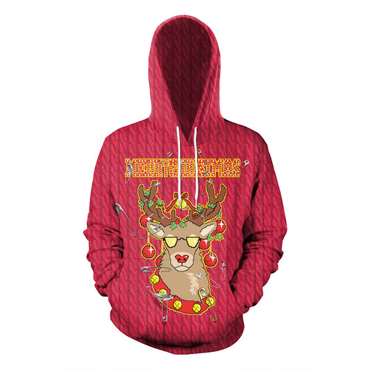 Couple Christmas Print Casual Pullover Hooded Sweater