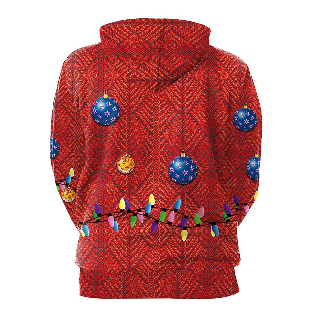 Christmas Couple Print Casual Slot Pocket Hooded Sweater