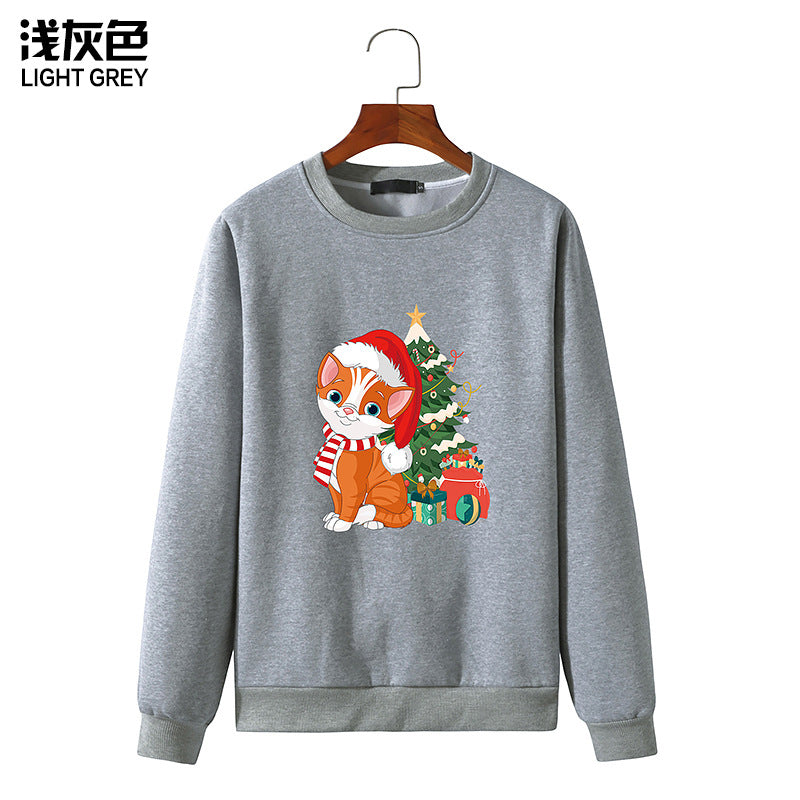 Men's Christmas Cat Print Round Neck Long Sleeve Sweatshirt