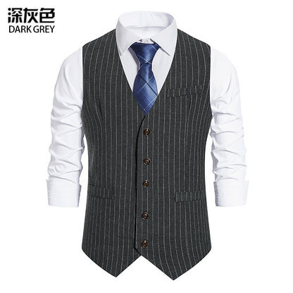 Men's Striped Single-breasted Vest Suit Waistcoat