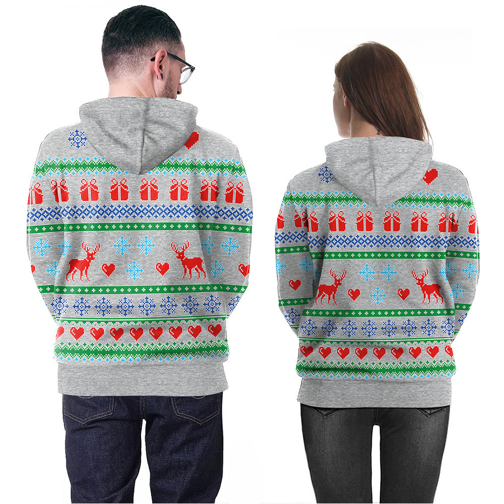 Couple Christmas Print Long Sleeve Loose Sweatshirt