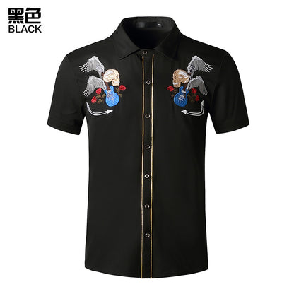 Men's Westen Cowboy Embroidered Cowboy Short Sleeves Casual Button Shirts