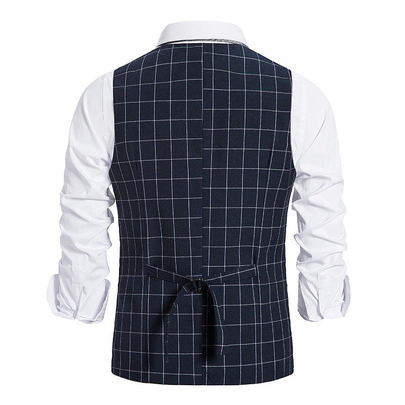 Men's Plaid Double-breasted Waistcoat Suit