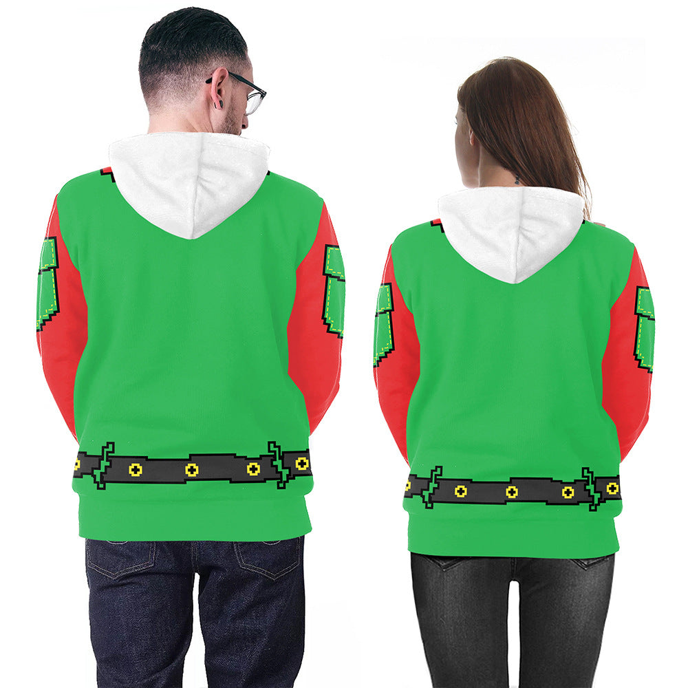 Couple Christmas Print Casual Pullover Hooded Sweater Jacket