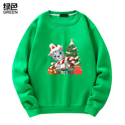 Men's Christmas Cat Print Crew Neck Sweatshirt