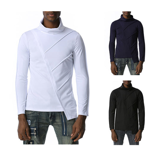 Men's Dark Slim Fit Turtle Neck Irregularity Long Sleeves T-shirt