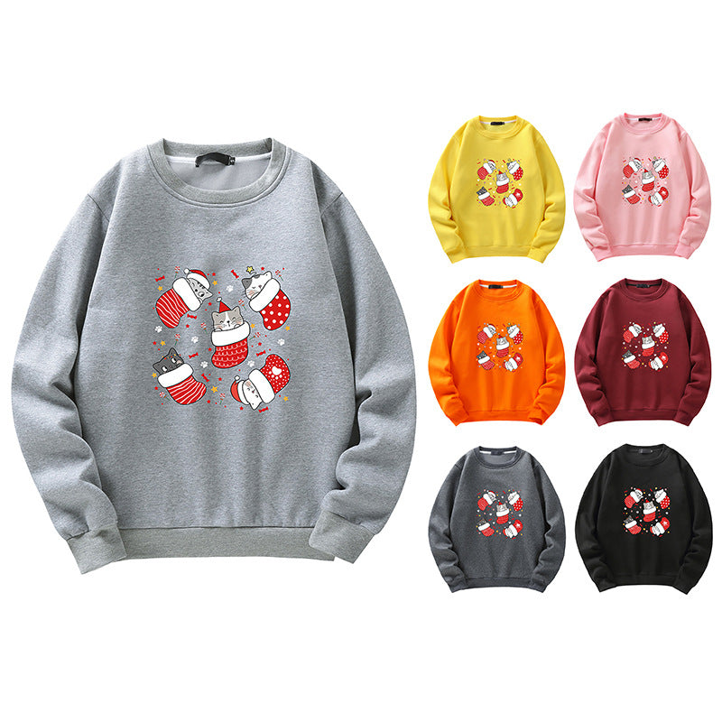 Men's Christmas Cat Print Crew Neck Sweatshirt