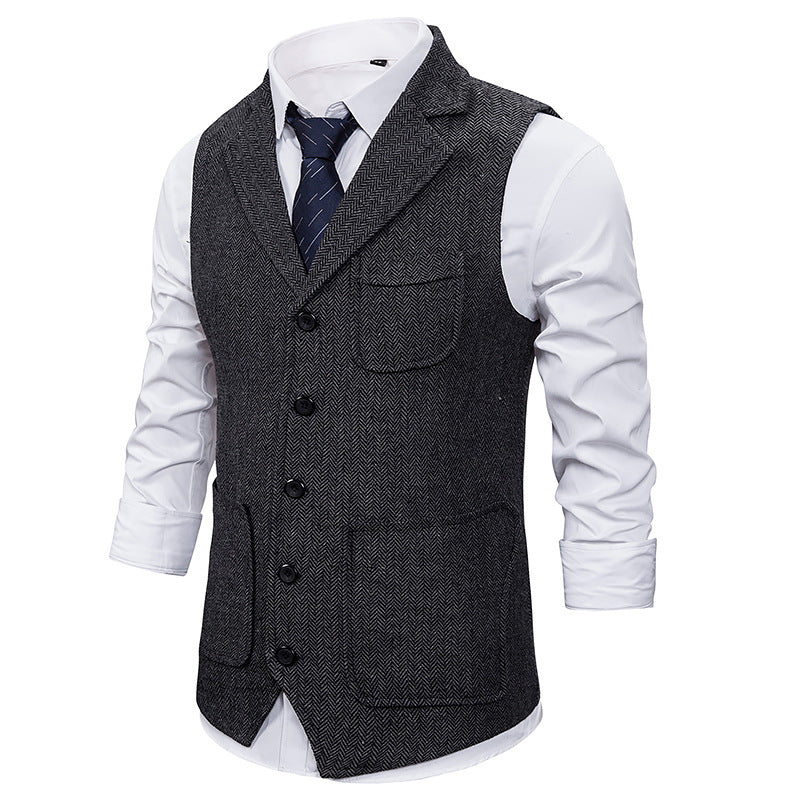Men's Herringbone Single-breasted Lapel Waistcoat Suit Vest