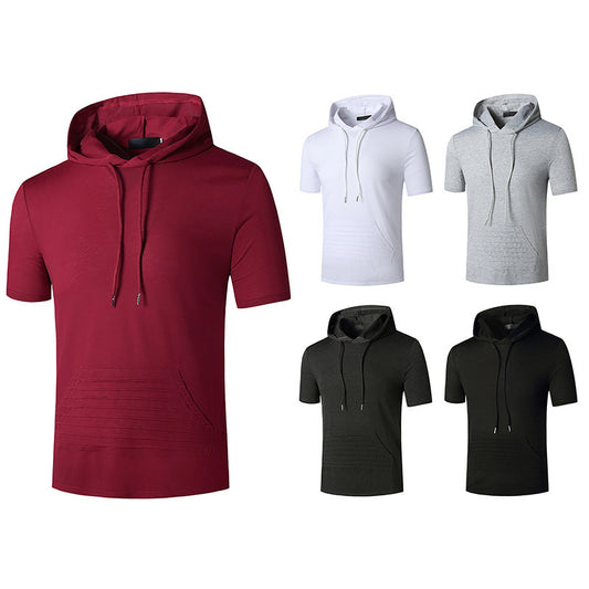 Men's Muscle Workout Hooded Sports Short Sleeves T-shirt