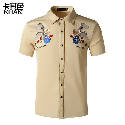 Men's Westen Cowboy Embroidered Cowboy Short Sleeves Casual Button Shirts