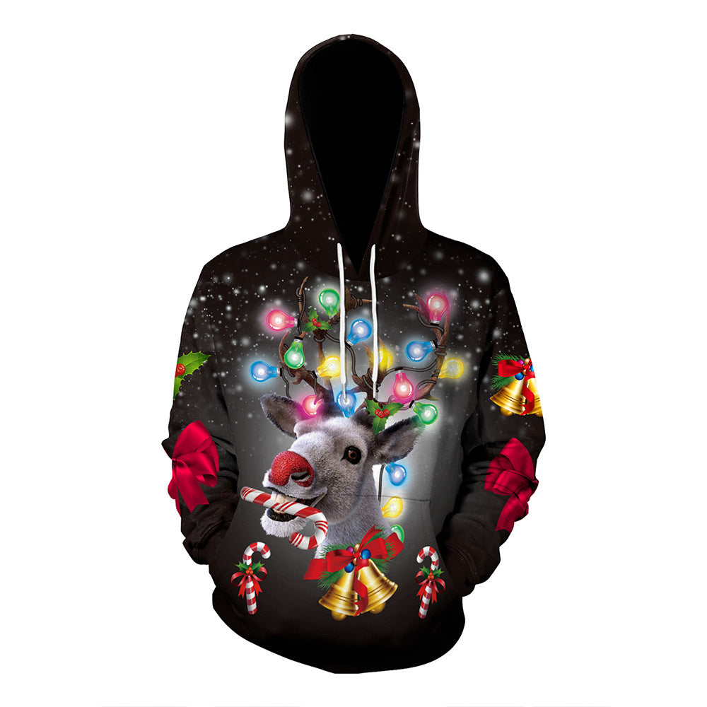 Christmas Print Casual Pullover Hoodie