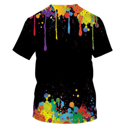 Round Neck Splatter Paint Short Sleeve T-Shirt for Men 3507