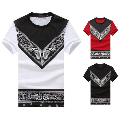 Men's Round Neck Fashion Short Sleeves Ethnic Printing All-Matching T-shirt