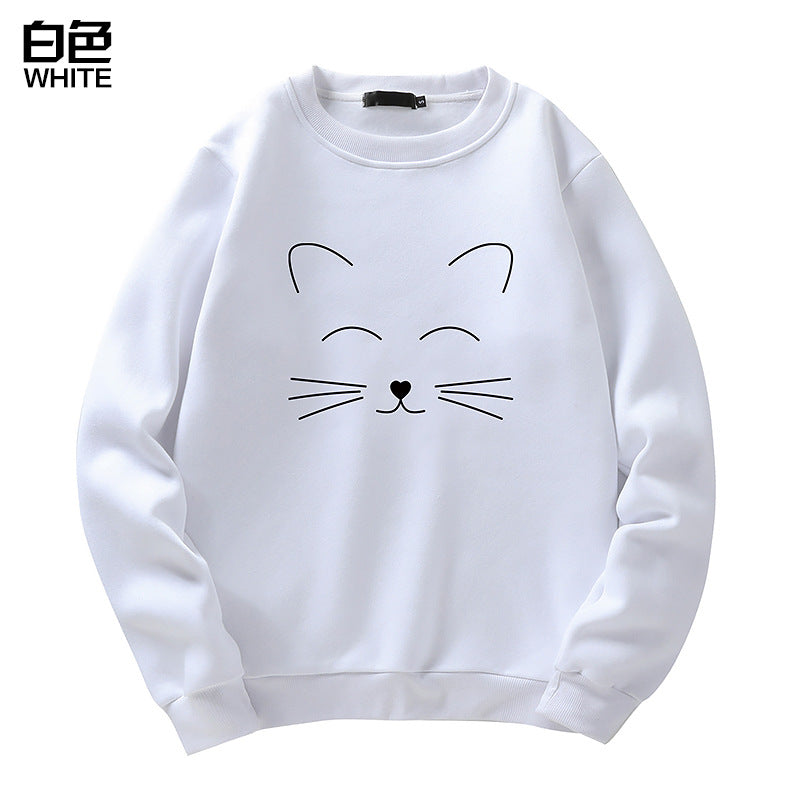 Round Neck Cat Printed Sweater Long Sleeved Sweatshirt