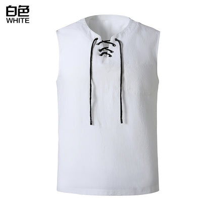 Men's Fashion Linen Hip-Hop V-Neck Sleeveless Yoga Tops T-shirt