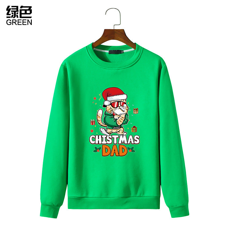 Christmas Cat Print Round Neck Long Sleeve Men's Sweatshirt