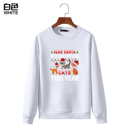 Men's Christmas Cat Print Round Neck Long Sleeve Sweatshirt