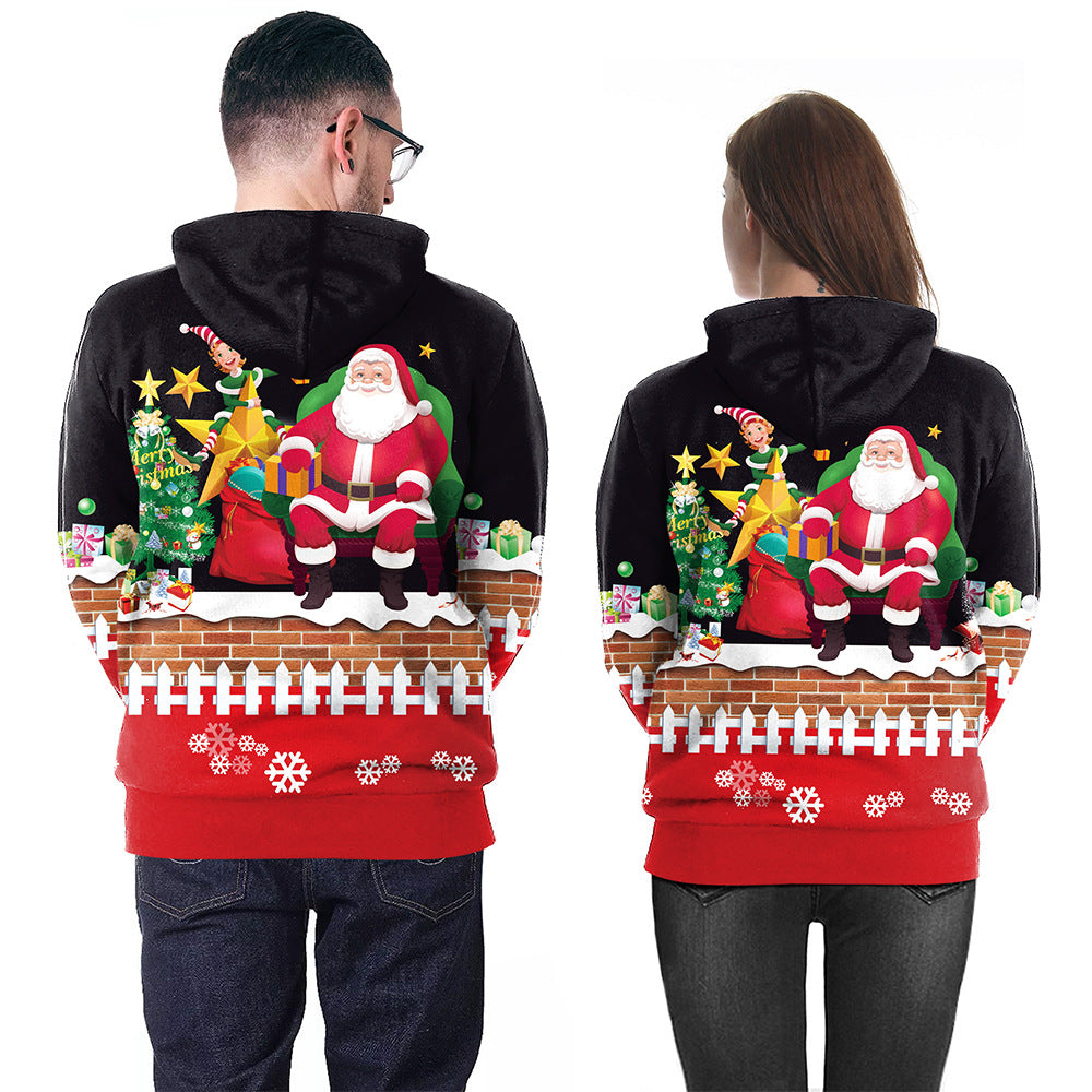 Santa Print Casual Pullover Hoodie Couple