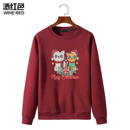 Men's Christmas Cat Print Round Neck Long Sleeve Sweatshirt