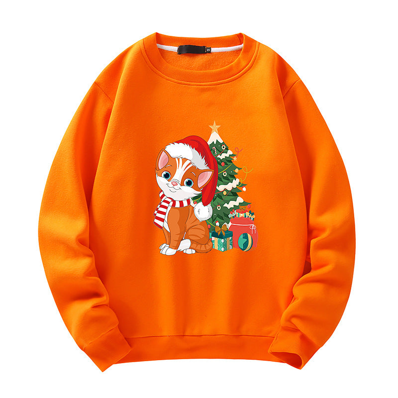 Men's Christmas Cat Print Crew Neck Sweatshirt