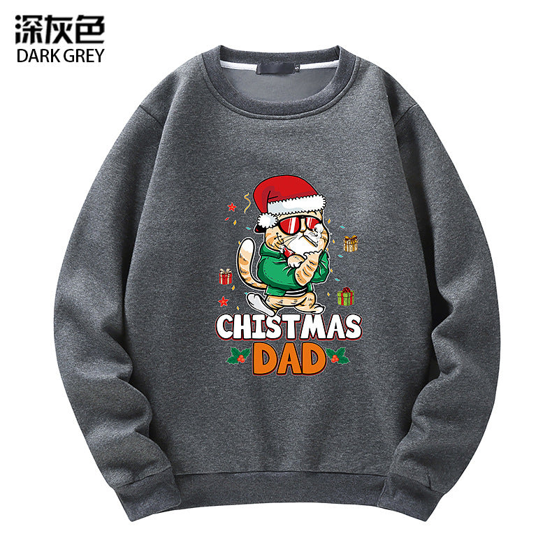 Men's Christmas Cat Print Crew Neck Sweatshirt