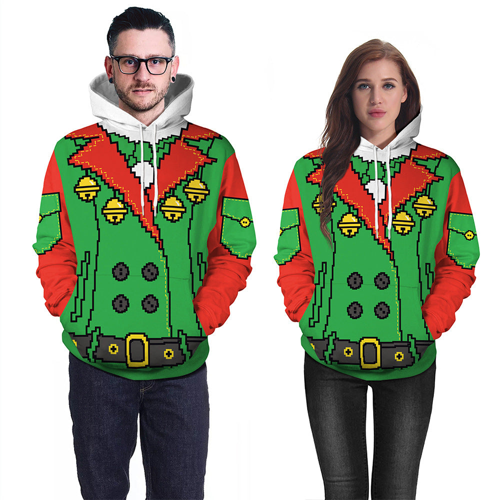 Couple Christmas Print Casual Pullover Hooded Sweater Jacket