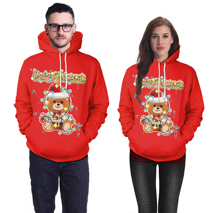 Christmas Bear Print Hooded Sweater Couple