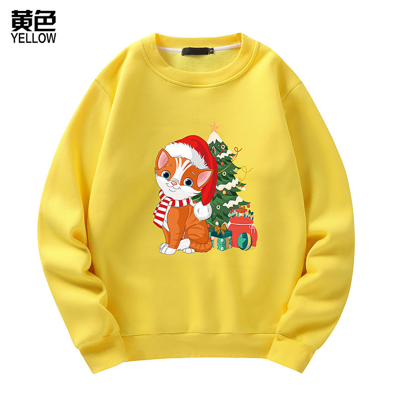 Men's Christmas Cat Print Crew Neck Sweatshirt