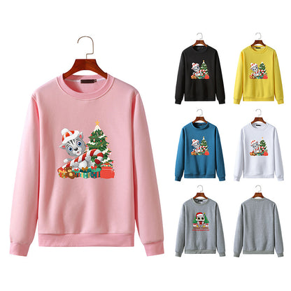 Men's Christmas Cat Print Round Neck Long Sleeve Sweatshirt