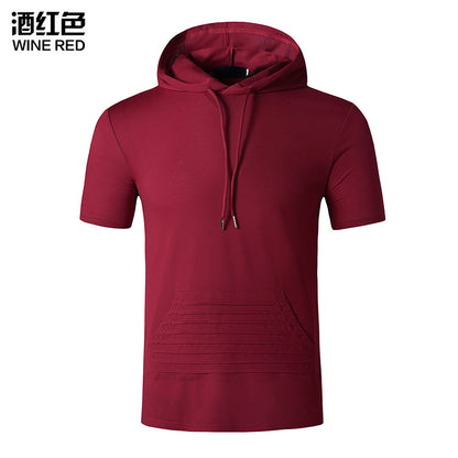 Men's Muscle Workout Hooded Sports Short Sleeves T-shirt