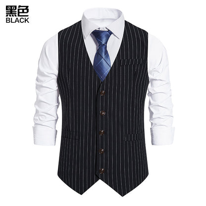 Men's Striped Single-breasted Vest Suit Waistcoat