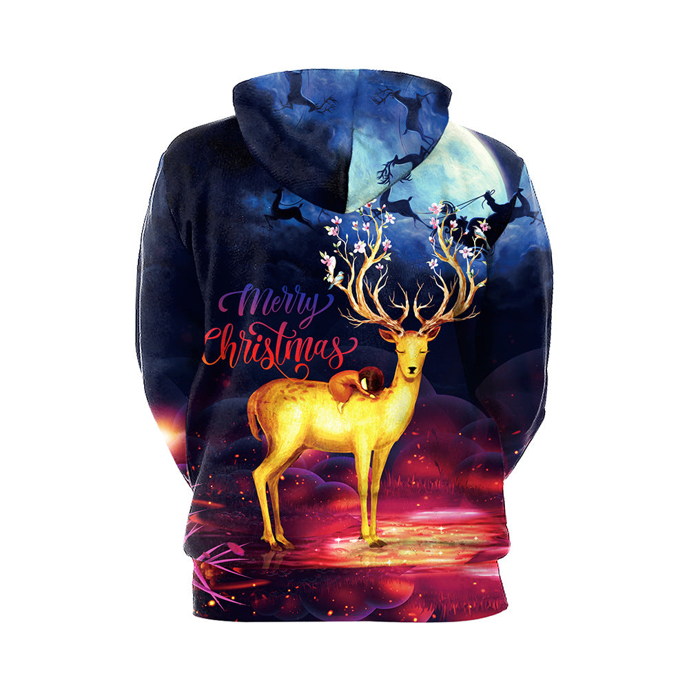Christmas Couple Printing Casual Pullover Hoodie Sweater